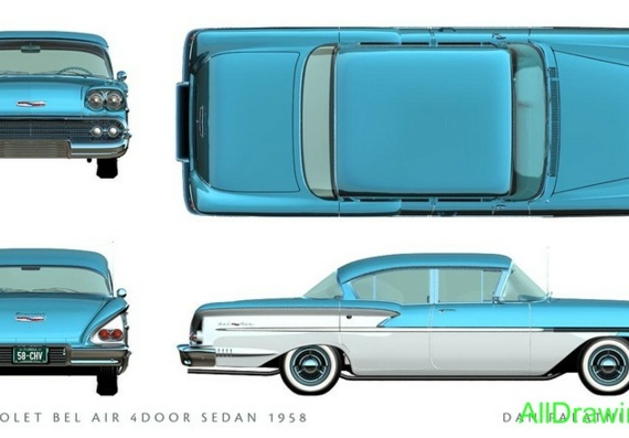 Chevrolet Bel Air 4door Sedan (1958) - drawings (drawings) of the car